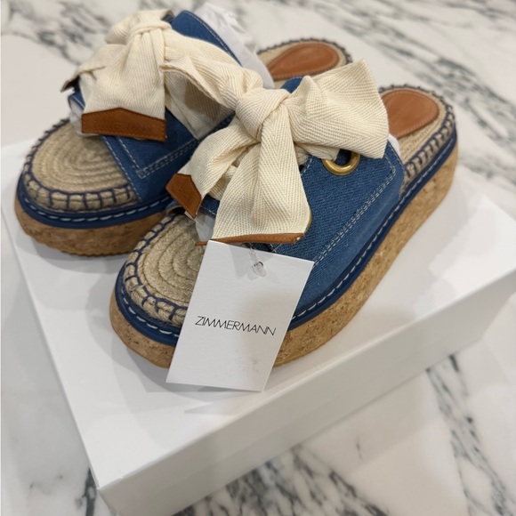 Zimmerman brand new Blue and Cream Espadrille Sandals with Bow, size 39. - Picture 4 of 4
